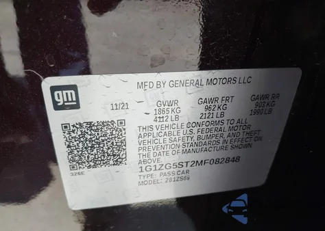 2021 Chevrolet Malibu Fwd Rs z USA, uszkodzony, nr VIN 1G1ZG5ST2MF082848